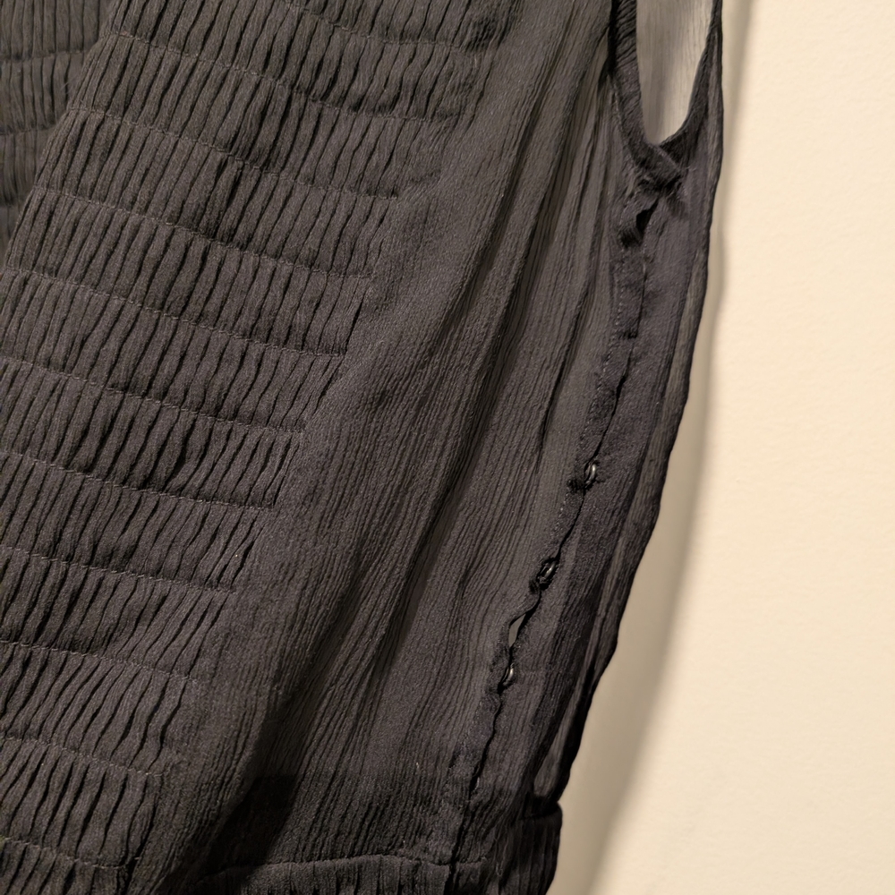 BCBGMaxAzria Black Sheer Sleeveless Pleated Drop Waist Top - Picture 3 of 6